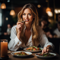 Give Me a Image with Restuarant With All Beautiful Women Eating